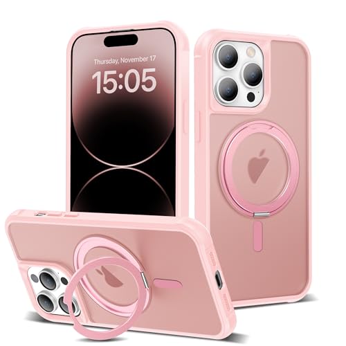 Designed for iPhone 14 Pro Max Case with 360° Rotatable Magnetic Ring Stand [Compatible Mag-Safe] [Military Grade Protection] Translucent Matte Phone Cases for Women Men 6.7'', Pink - color: Pink, size: Iphone 14 PRO MAX