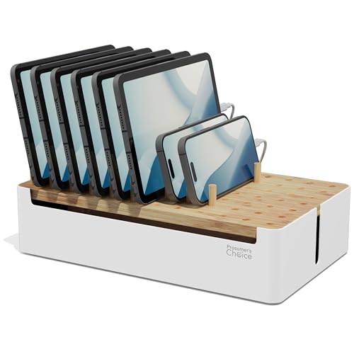 Prosumer's Choice Bamboo Charging Station - Multi Charger Organizer Desk Docking for Phones, Tablets, Laptop Wooden with Removable Dividers Cables Not Included