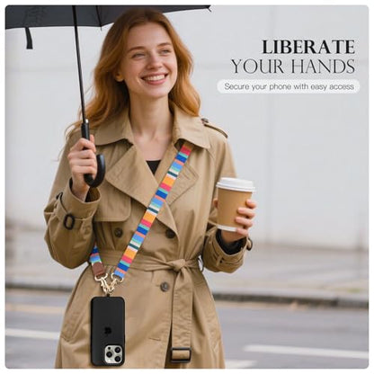 TiMOVO Phone Lanyard Crossbody Wrist Strap, Adjustable Anti-Theft Strap for Smartphone Case - color: Multicolour Stripes