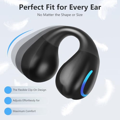 Open Ear Bone Conduction Headphones Bluetooth 5.3 Wireless Clip On Earbuds with Digital Display Charging Case 60 Hours Playtime Sport Earphones Built-in Mic IPX7Waterproof for Running Fitness Exercise