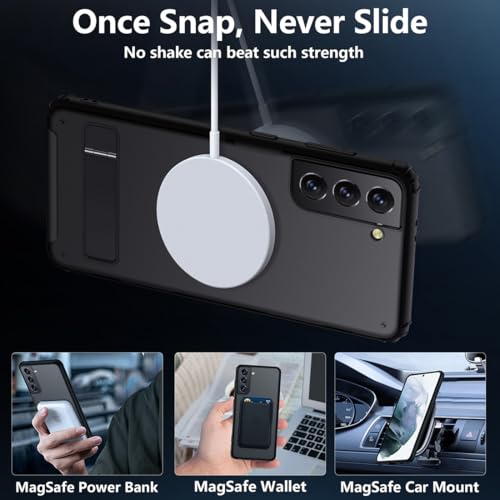 TIANNIUKE Magnetic Case for Samsung Galaxy S21,Compatible with MagSafe,Adjustable Kickstand,Translucent Matte Anti-Fingerprint,Shockproof Protective Phone Case - color: Kickstand Black, size: Galaxy S21