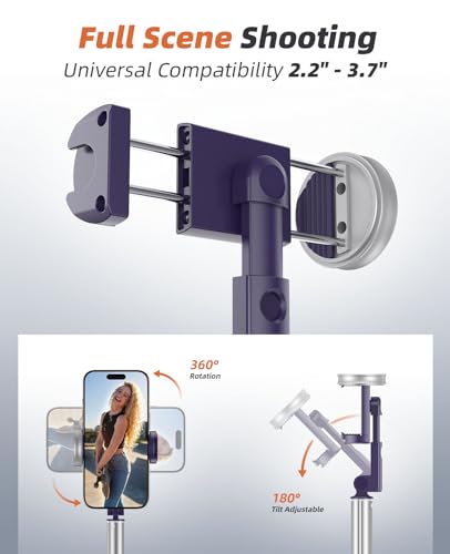 Tripod for iPhone, Selfie Stick with Remote, Stable & Durable Phone Tripod - color: Purple