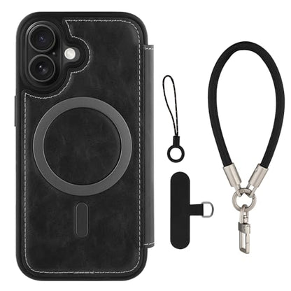 Wallet Phone Case Crafted for iPhone 17 Gray | PU Leather Phone Case Flip Cover Wrist Strap Card Holder Slots - color: Gray-2, size: iPhone 17
