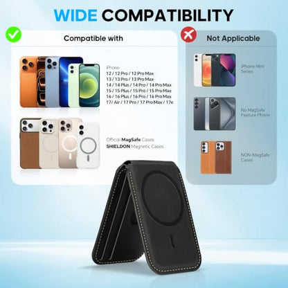 SHIELDON Genuine Leather for MagSafe Wallet, Adjustable Stand, Retro Black - color: Retro Black