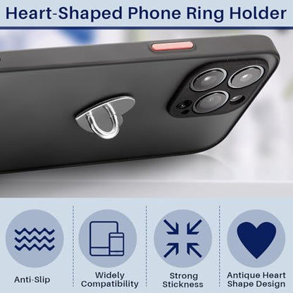 Moxweyeni 6 Pcs Cell Phone Ring Holder, Heart Phone Charm Hook Adhesive Smartphone Finger Ring Stand Sticky Metal Loop Grip for Cellphone Case Pad Tablet DIY Accessories