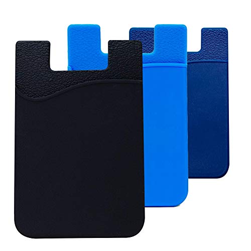 HEKEUOR Silicone Card Keeper Phone Wallet Credit Card ID Card Holder For Iphone, Android and Most Smartphones (1 Black + 1 Navy + 1 Blue)