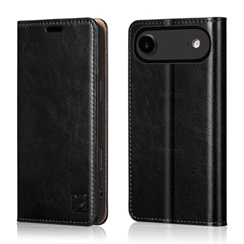 Belemay Genuine Leather Wallet Case for iPhone 17 Air, Premium Cowhide Leather Two-Tone Effect, RFID Blocking Card Holders, Shockproof TPU Shell, Kickstand, Flip Cover for iPhone Air 2025 6.5", Black - color: Black, size: iPhone Air