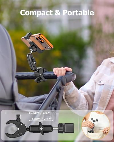 Stroller Phone Holder Handle - 360° Metal Arm & Super Stable