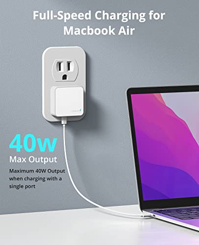 Nekmit Dual Port USB C Wall Charger, 40W PD Fast Charging USB C Wall Plug Adapter, Flat Thin Slim Charger Block for iPhone 17/17 Pro/17 Pro Max, Galaxy, MacBook Air, iPad, AirPods and More - color: White