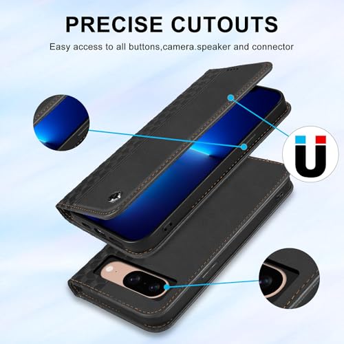 Wallet Case for Google Pixel 8 6.2 inch 2023 - [Strong Magnetic] PU Leather Folio Flip Case with Card Holder Kickstand Protective Phone Cover - Black - color: Black, size: Google Pixel 8 6.2"