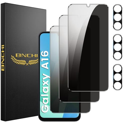 3+3 Pack for Samsung Galaxy A16 5G Privacy Screen Protector with Camera Lens Protector, Anti-Spy Tempered Glass Film, 9H Hardness, Anti-Scratch, Touch Sensitive - size: Galaxy A16 Privacy