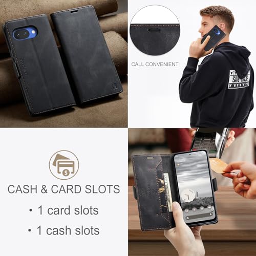 HAII Case for Google Pixel 10a 6.3",PU Leather Folio Flip Wallet Case with Card Holster Stand Kickstand Magnetic Closure Shockproof Phone Cover for Google Pixel 10a (Black) - color: Black
