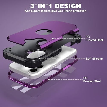 IDweel for iPhone 17 Case with Screen Protector for Men, 3 in 1 Shockproof Slim Fit Hybrid Heavy Duty Hard PC Cover Soft Silicone Bumper Full Body Anti-Fingerprint Case, Dark Purple - color: Dark Purple