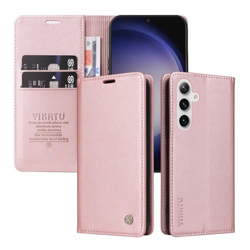 Compatible with Samsung Galaxy S24 Wallet Case PU Leather Flip Folio Case with Card Holder Magnetic Closure Shockproof Protective Phone Cover Rose Gold - color: Rose Gold, size: Samsung S24