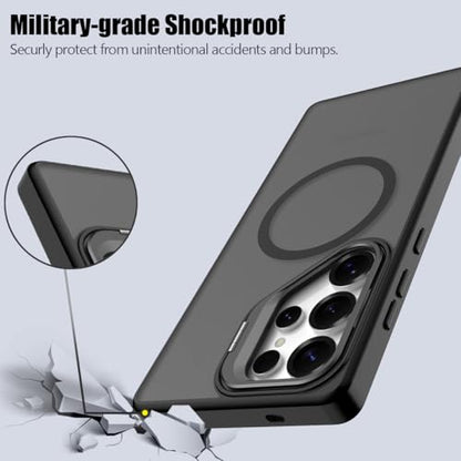 Nvollnoe for Samsung S25 Ultra Case Compatible with MagSafe Military Grade Shockproof Heavy Duty Protective Adjustable Kickstand Matte Semi Clear Phone Cover for Samsung S25 Ultra(Black) - color: Black