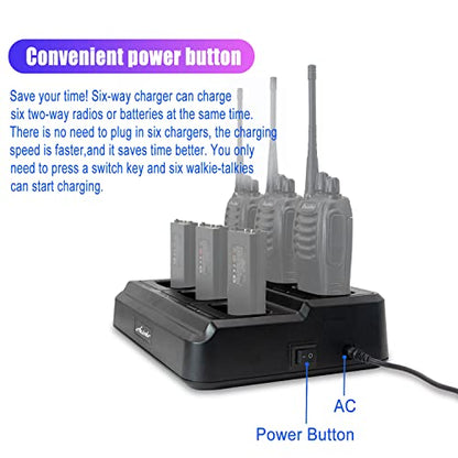 6-Way Charger Multi-Unit Walkie Talkie Charger Organizer with 6 Charging Dock - Quick Charge for Baofeng BF-888S, Pxton PX-888S, Arcshell AR-5, Ansoko A-8S