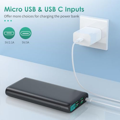 Portable Charger 38800mAh Power Bank with 5 Outputs & 2 Inputs,PD USB C In&Out Fast Phone Charging External Battery Pack Backup,Travel Essential Outdoor for iPhone 18/17/16,Android Samsung Galaxy etc - color: Black