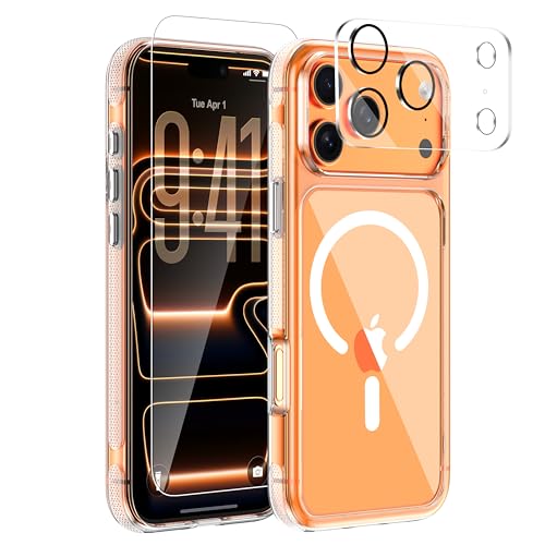 3-in-1 for iPhone 17 Pro Max case with Screen Protector & Camera Cover, N52 Magnetic Phone Case Compatible with MagSafe, Non-Slip Matte Bumper with Crystal Clear Back, Anti-Scratch Protective Slim Kit - color: Frosted Edge Clear, size: iPhone 17 Pro Max