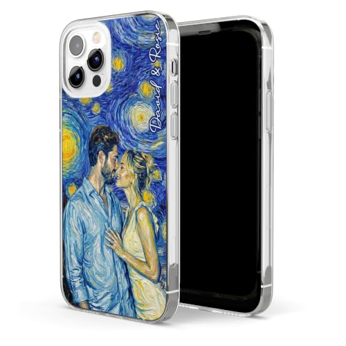 Custom Couple Photo Starry Night Art Matching Phone Case Anniversary Presents - Personalized Phone Case Custom Photo Impressionist Oil Painting Artistic Protective Cell Cover Smartphone Shell