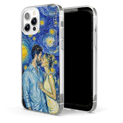 Custom Couple Photo Starry Night Art Matching Phone Case Anniversary Presents - Personalized Phone Case Custom Photo Impressionist Oil Painting Artistic Protective Cell Cover Smartphone Shell