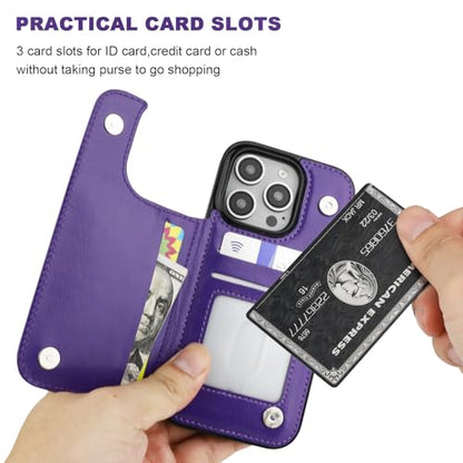 ONETOP for iPhone 16 Pro Wallet Case with Credit Card Holder,Purple | Kickstand,ID/Cash Holder,Case Wallet with Card Slots,Double Magnetic Clasp,Durable PU Leather Shockproof Cover for Women Men - color: Purple