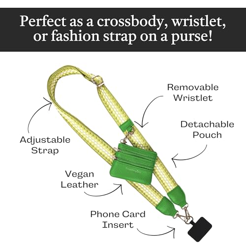 Save the Girls Clip & Go Phone Lanyard with Wallet Pouch, Fun Dots Dark - color: Dark Green/Light Green