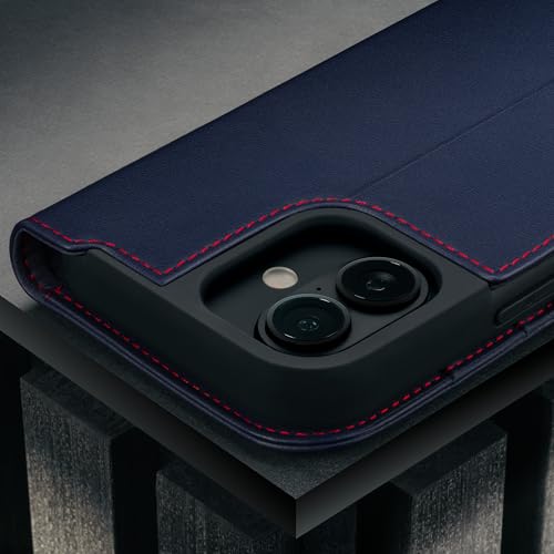 TORRO Leather Case Compatible with iPhone 17 6.3" 2025 - Premium Leather Wallet Flip Case with Kickstand and Card Slots (Compatible with Official MagSafe Chargers) - Navy Blue - color: Navy Blue with Red Detail, size: iPhone 17
