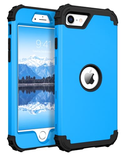 BENTOBEN for iPhone SE 2022 Case and iPhone SE 2020 Case, Heavy Duty 3 in 1 Full Body Rugged Shockproof Hybrid Hard PC Soft Rubber Case for iPhone SE 3rd/2nd Gen, Doder Blue/Black Design - color: Black/Doder Blue