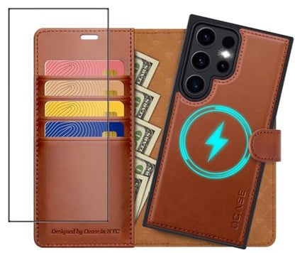 OCASE for Samsung Galaxy S24 Ultra Detachable Wallet Case with Card Holder, [2 in 1] PU Leather Flip Folio Case with RFID Blocking Magnetic Stand Shockproof Phone Cover 6.8 Inch 2024, Brown | [Removable Magnetic Case] [Wireless Charging] [Card Slot] Mobil