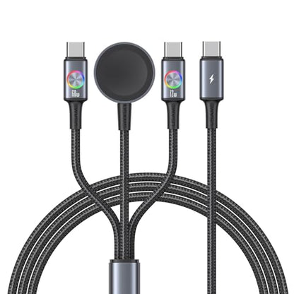 72W Super Fast Charging 3-in-1 Multi Charging Cable, Dual USB-C Ports for iWatch Ultra/SE/10-1/iPhone 17/16/15 Pro, Multi Charger for Apple Watch, Galaxy Phone Travel Essentials - size: 4 feet
