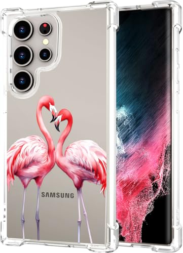 Hungo Galaxy S24 Ultra Case for Women Clear Design Cute,Girly Girls Case Compatible with Samsung Galaxy S24 Ultra Pink Couple Flamingos in Love Heart Animal - color: Flamingos in Love