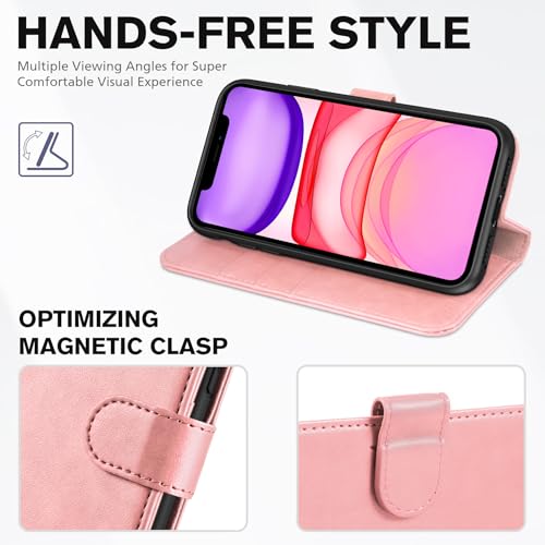 TUCCH Wallet Case for iPhone 11 (6.1") 2019, 3 Card Holders, Rose Gold | RFID Blocking, Viewing Stand, Shockproof TPU Shell, PU Leather, Magnetic Closure, Protective Folio Flip Cover - color: Rose Gold
