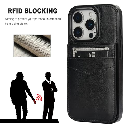 KIHUWEY for iPhone 16 Pro Wallet Case Card Holder for MagSafe, Black | Wireless Charging, RFID, Flip PU Leather, Magnetic Clasp, Kickstand, Heavy Duty Protective Cover - color: Magsafe for Black