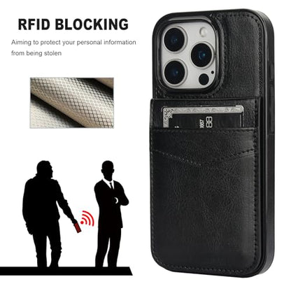 KIHUWEY for iPhone 16 Pro Wallet Case Card Holder for MagSafe, Black | Wireless Charging, RFID, Flip PU Leather, Magnetic Clasp, Kickstand, Heavy Duty Protective Cover - color: Magsafe for Black