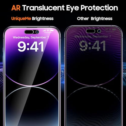 UniqueMe 2Packs Compatible with iPhone 14 Pro Max Privacy Screen Protector - 360°Anti-Spy 4way Tempered Glass Screen Protector 14 ProMax Zero Bubble Case Friendly [Automatic Dust Removal