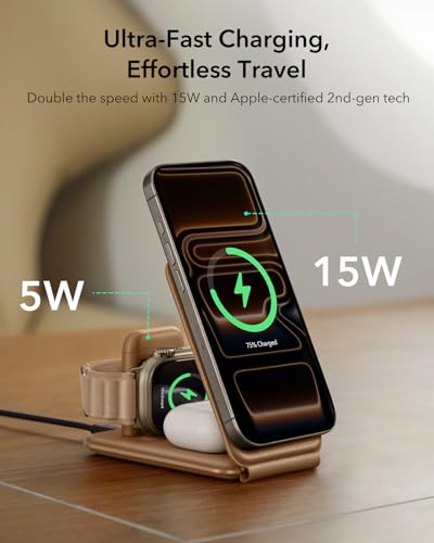 ESR 3 in 1 Wireless Charging Station, for Magsafe Charger Stand - color: Brown