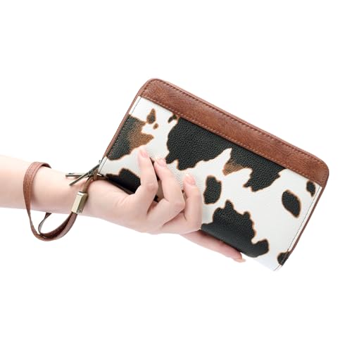 GOIACII Women's Wallet RFID Blocking Leather Wristlet - color: A17 Cow Print Brown