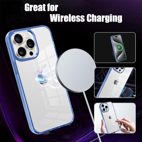 for iPhone 15 Pro Max Case,[Anti-Yellowing] [Military-Grade Protection] Anti-Scratch Transparent Back Slim Shockproof 15 Pro Max Phone Case 6.7 inch (Blue) - color: Blue
