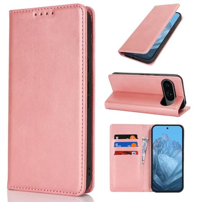 fit for Google Pixel 9/9 Pro Wallet Case,Premium PU Leather Flip Folio Case with Card Slot,Stand Holder,Magnetic Closure TPU Shockproof Interior Protective Case for Pixel 9/9 Pro,Rose Gold | Premium PU Leather, Flip Folio Purse Case, with Card Slot, Stand