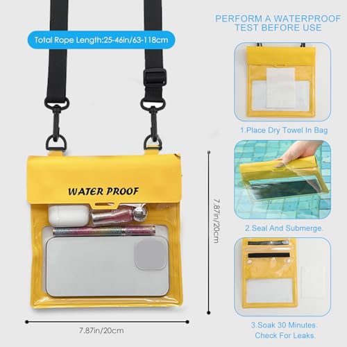 Water-Resistant Phone Pouch with Touch Screen Access, Dry Bag for Phone & Small Essentials, for Swimming, Kayaking, Beach & Travel Yellow