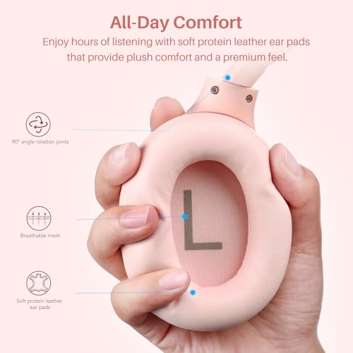 TOZO HT3 Hybrid Noise Cancelling Wireless Headphones, 90H Over Ear Headset - color: Titanium Pink