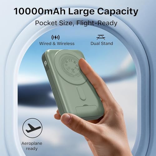JUOVI for Magsafe Power Bank 10000mAh Portable Charger with Stand - color: Green