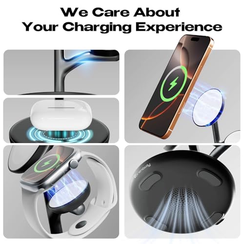 3-in-1 Magnetic Wireless Charging Station,Stand for iPhone 18/17 - color: Black+White