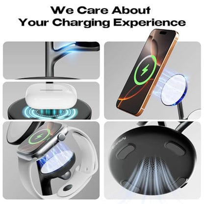 3-in-1 Magnetic Wireless Charging Station,Stand for iPhone 18/17 - color: Black+White