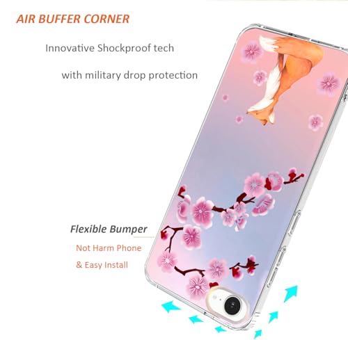 for iPhone 17e & 16e Case: Slim Clear Matte Cute Flowers Floral Design for Girls Women Military Grade Drop Protection TPU Bumper Shockproof Cherry Blossom Silicone Phone Cover (Lucky Fox) - color: Lucky Fox