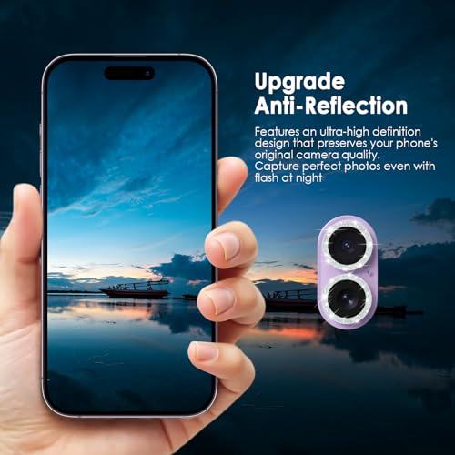 TENOC Camera Lens Protector for iPhone 17, Silver Glitter - size: iPhone 17
