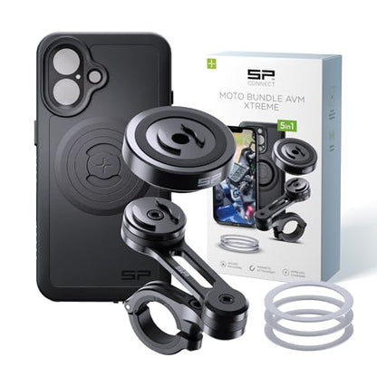 SP CONNECT Moto Bundle II AVM Xtreme | SPC+ |Compatible with iPhone 17 | Phone Mount for Motorcycle | Motorcycle Phone Holder | Handlebars - style: for iPhone 17
