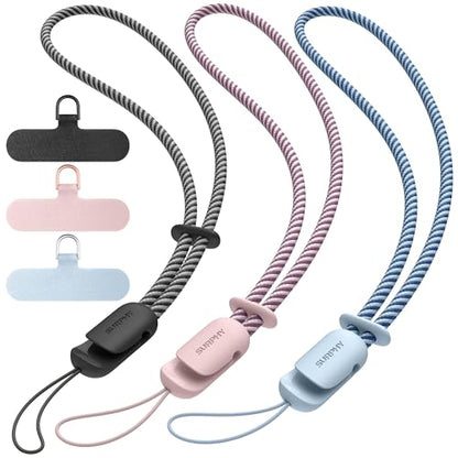 SURPHY 3 Pack Phone Wrist Strap, Phone Lanyard with Cellphone Tether Tab - color: Black & Cloud Blue & Pink