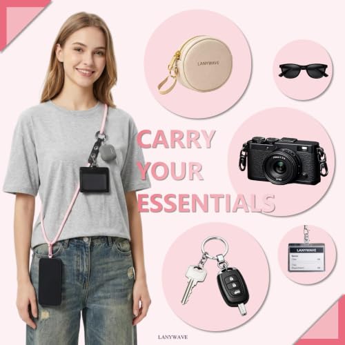 Adjustable Crossbody Phone Lanyard with Hanging Loops - color: Pink