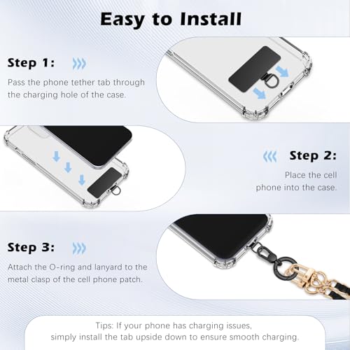 MoKo Heavy Duty Phone Tether Tab ×2, 360° Rotatable Spring O Ring ×2 - color: Black